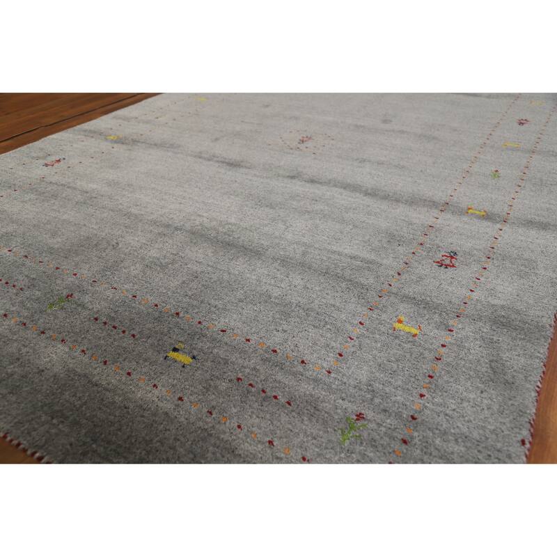 Hand Knotted Oriental 100% Wool Carpet Tribal Tribal Greys & Charcoal Gabbeh Area Rug - 7' 10'' X 5' 1''