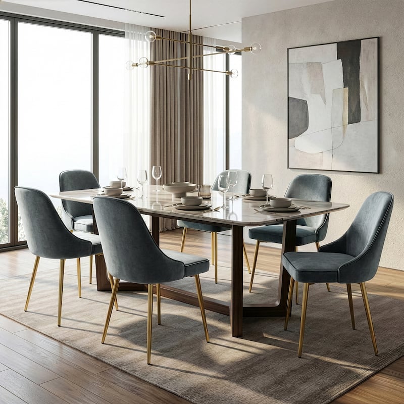 Set of 2 Alpha Grey Velvet Chair with Brushed Golden Steel Legs