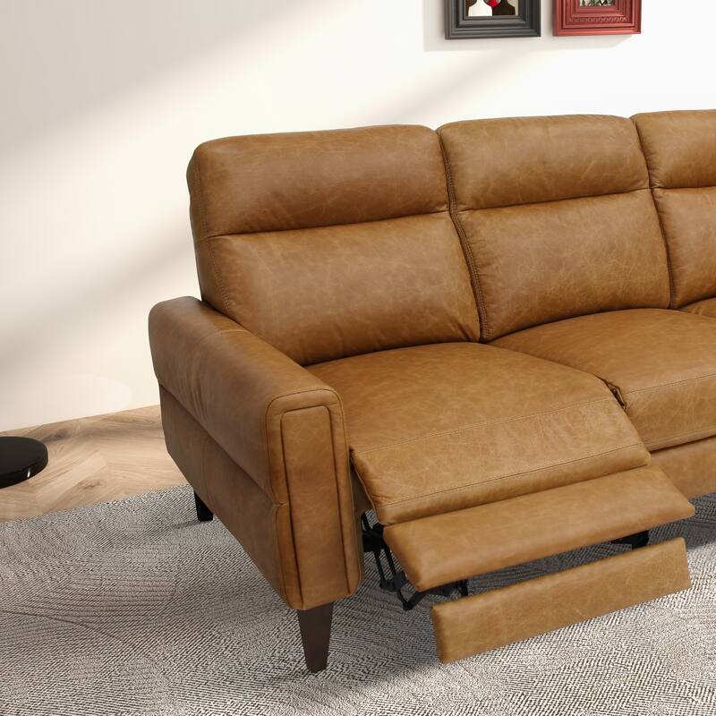 Nimbus Mid-Century Modern Tight Back Genuine Leather Incliner Sofa