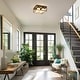 preview thumbnail 2 of 11, Modern Black Gold 4-Light Square Frosted Glass Flush Mount Ceiling Lights for Kitchen - 14" L x 14" W x 6.5" H