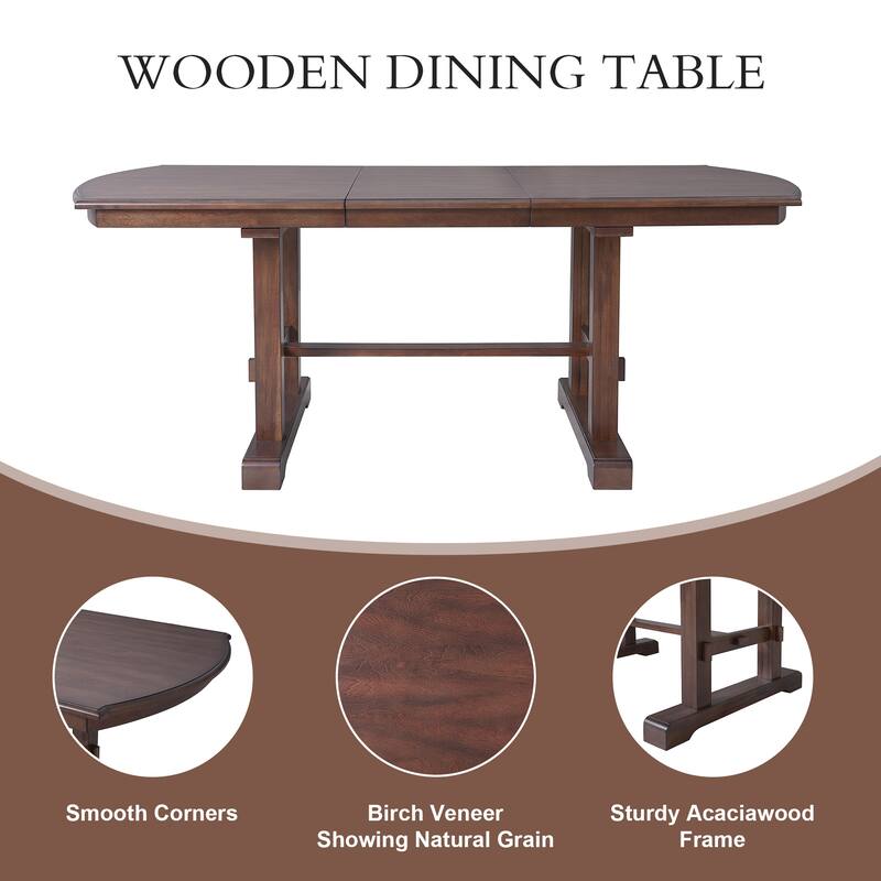 78" Wood Extendable Dining Table with Removable Leaf for 4-8