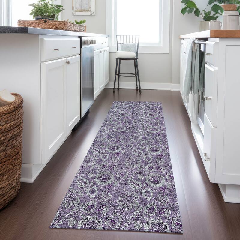 Machine Washable Indoor/ Outdoor Chantille Floral Rug
