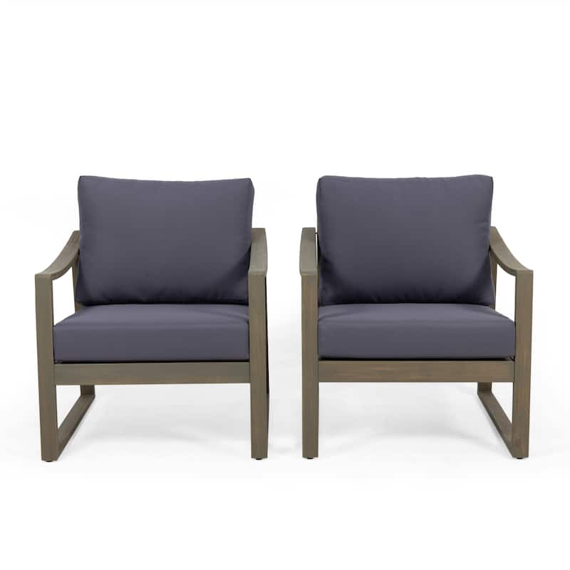 Samwell Outdoor Acacia Club Chairs w/ Water-resistant Cushions (Set of 2) by Christopher Knight Home - Gray Finish + Dark Gray Cushion