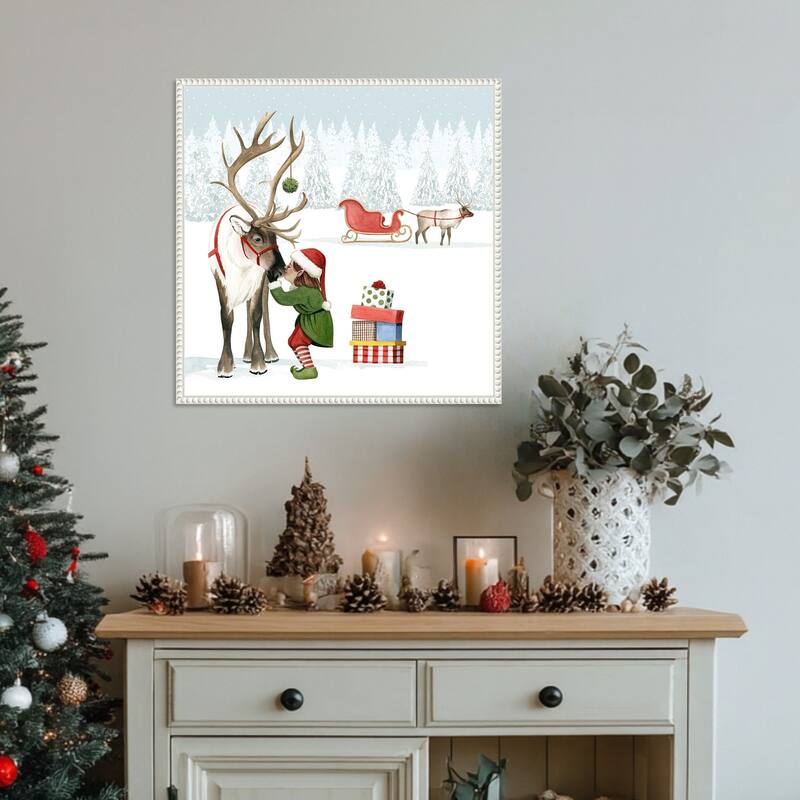 Christmas Love II by Grace Popp (22 x 22 in.), Framed Canvas Wall Art Print - Sylvie Beaded White