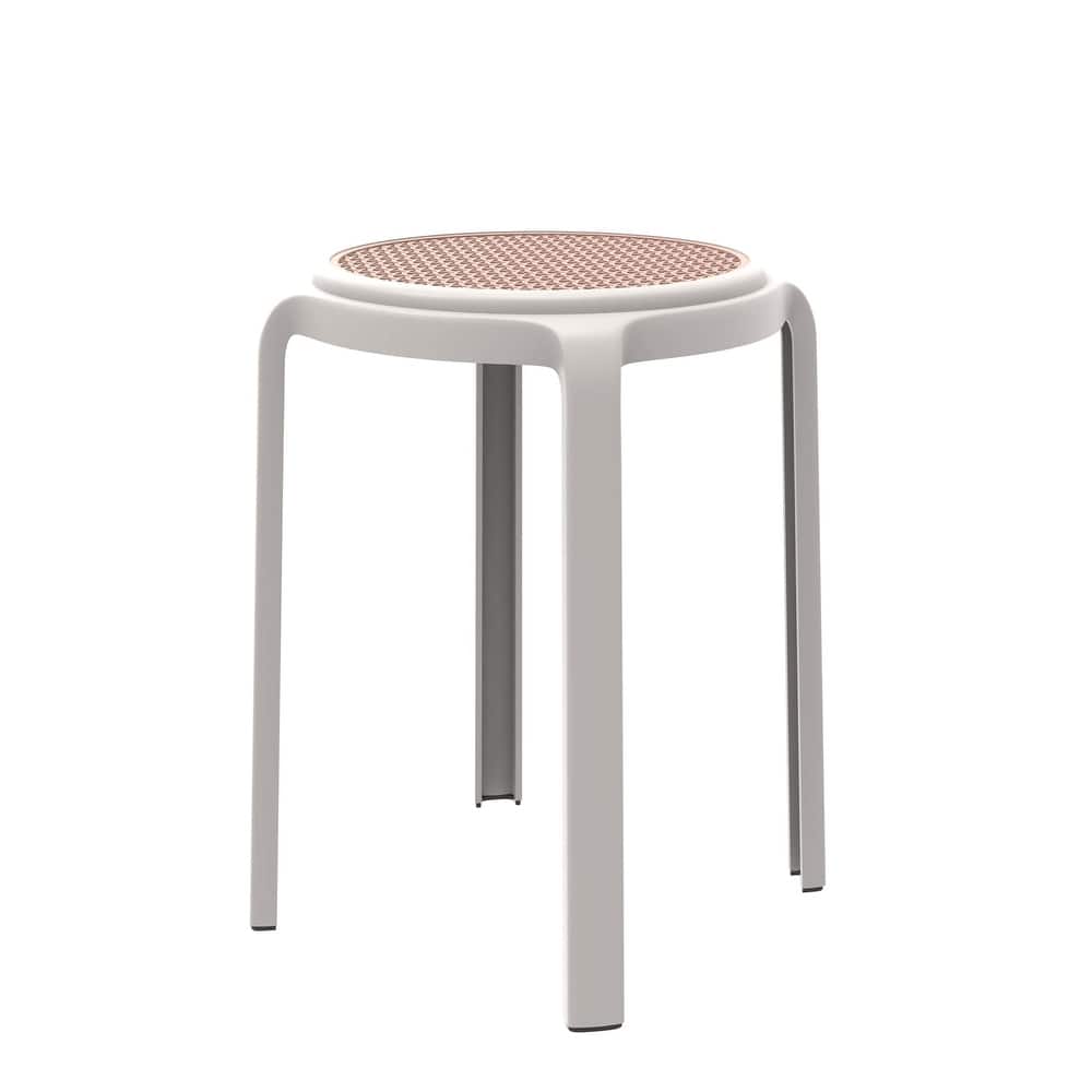 Tresse All-Weather Round Stackable Dining Stool with Wicker-Style Seat for Indoor, Outdoor, Patio, and Kitchen - Fully Assembled