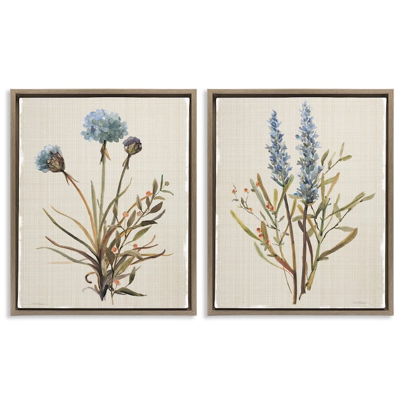 Stupell Natural Budding Blooms Framed Floater Canvas Wall Art Design By Carol Robinson (Set of 2) - 17 x 21 - Brown