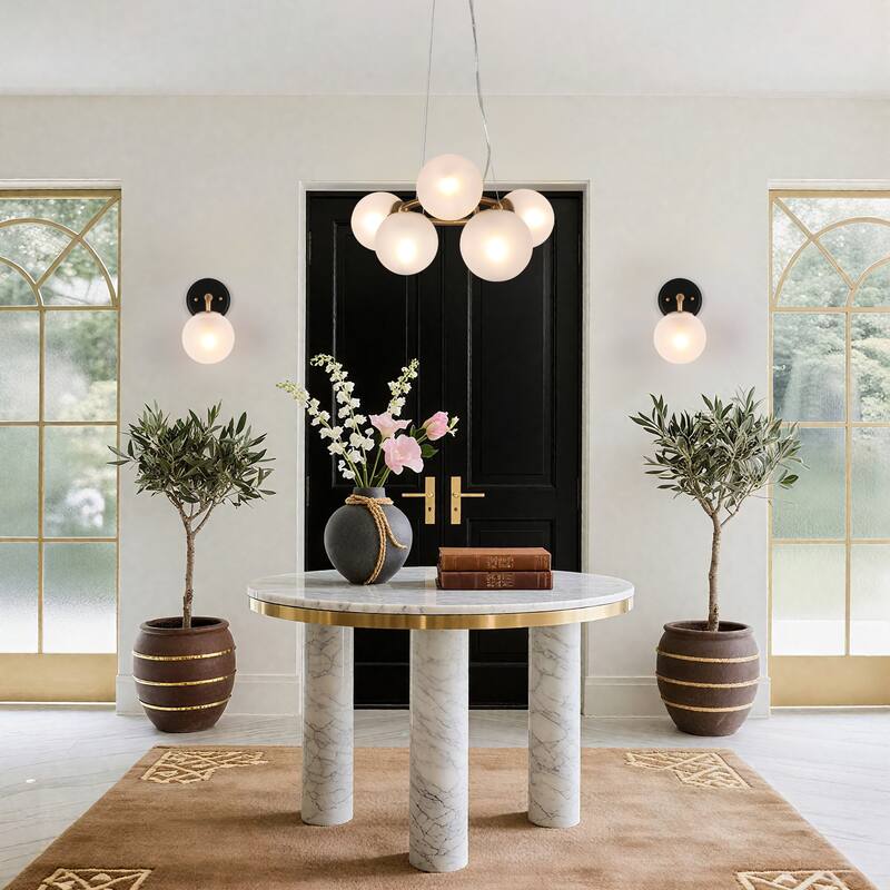 Modern Gold 5-Light Wheel Chandelier Glass Ceiling Pendant Light - W20" x H10"