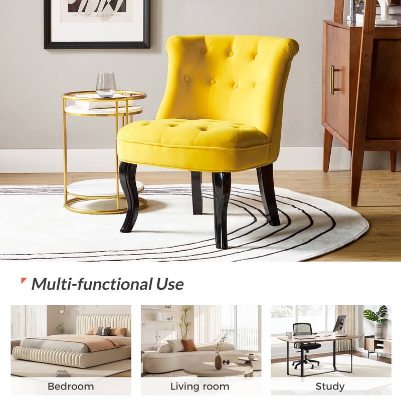 Paolino 25.1" Wide Traditional Velvet Button-tufted Back Stools with Wood Legs by HULALA HOME