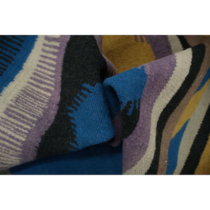 Hand Woven Oriental 100% Wool Carpet Southwestern Tribal Navy Blue & Blues Kilim Area Rug - 10' 1'' X 8' 2''