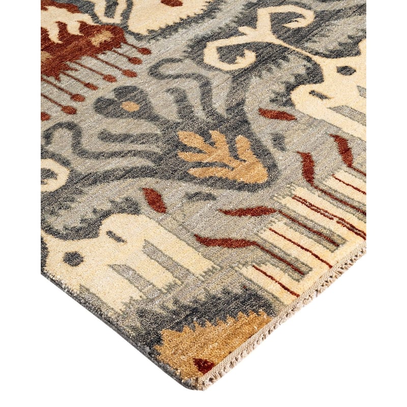 Ikat One-of-a-Kind Hand-Knotted Area Rug, Gray - 8' 0" x 10' 0"