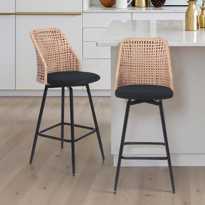 28.8" Indoor Swivel Wicker Barstools - Black - Set of 2