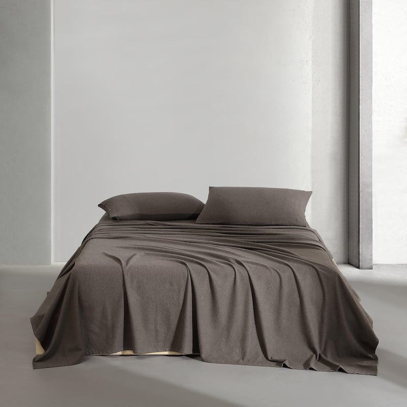 Calvin Klein Melange Cotton Flannel Solid Sheet Set - Chocolate Brown - King