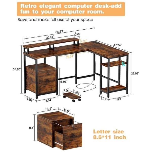 L-Shaped Office Desk File Drawer Power Outlet - Bed Bath & Beyond ...