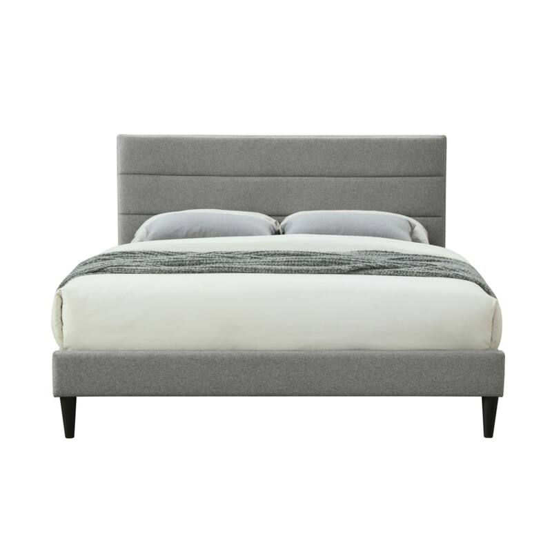 Twin Size Bed in a Box with USB Charging and Gray Channel Headboard - Gray