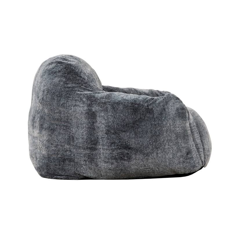 45 Inch Bean Bag Chair, Memory Foam, Faux Rabbit Fur, Grayish Blue