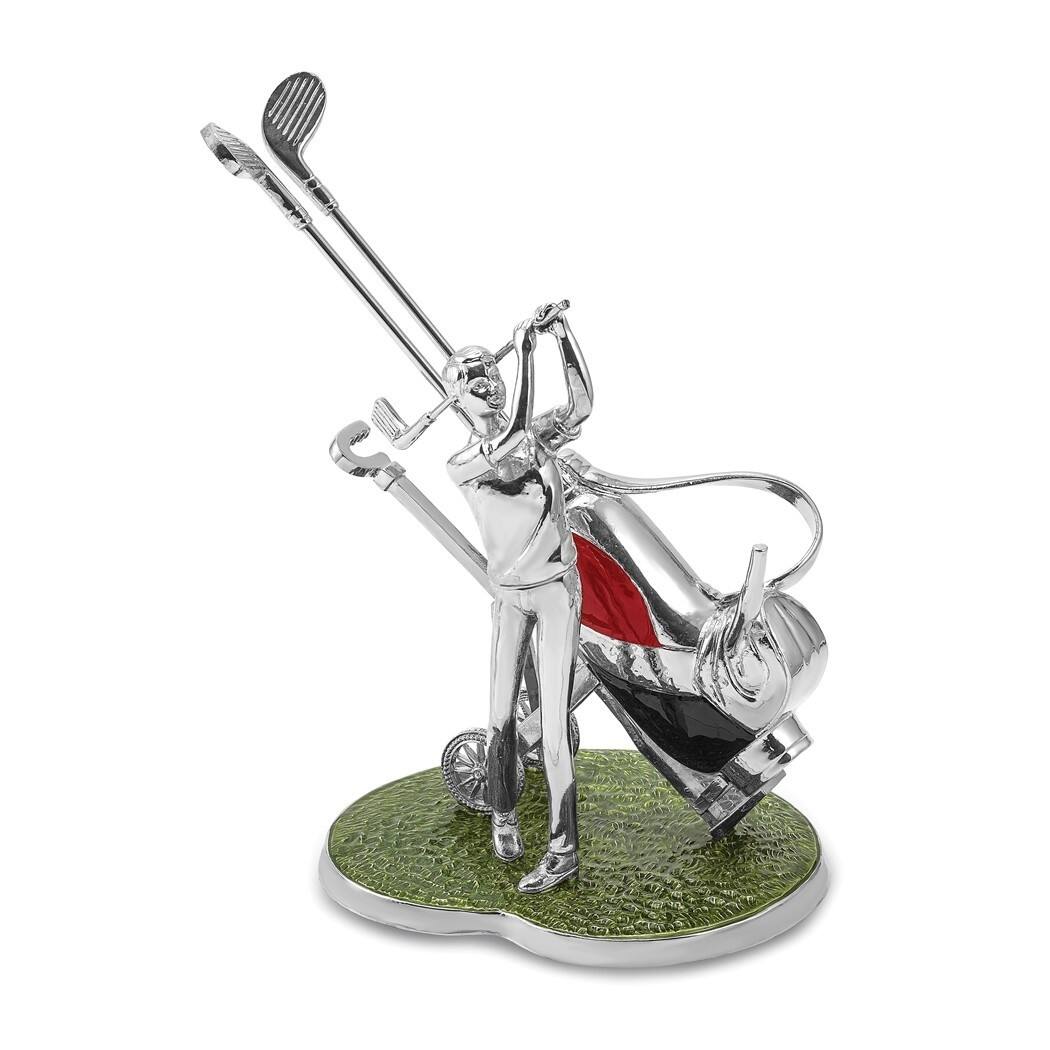 Curata Luxury Giftware Polished SilverTone Enameled Golfer and Golf