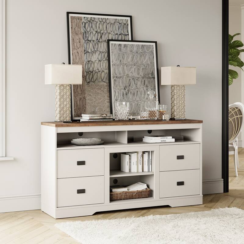 Farmhouse High TV Console - 31.9" H - Antique White