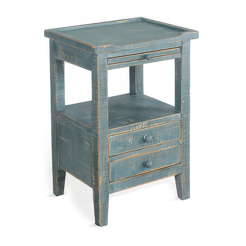 Rena Side End Table, 2 Drawers, Pull-Out Tray, 17 Inch Green Mahogany