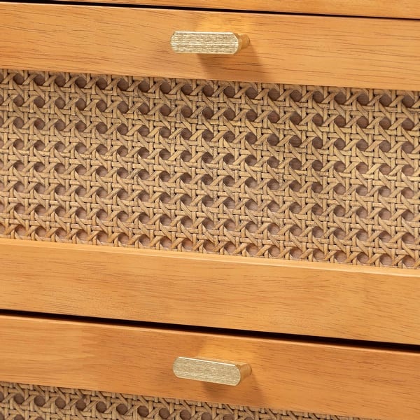 Jenn Golden Brown Wood Japandi 6-Drawer Dresser with Distressed-Finished Rattan