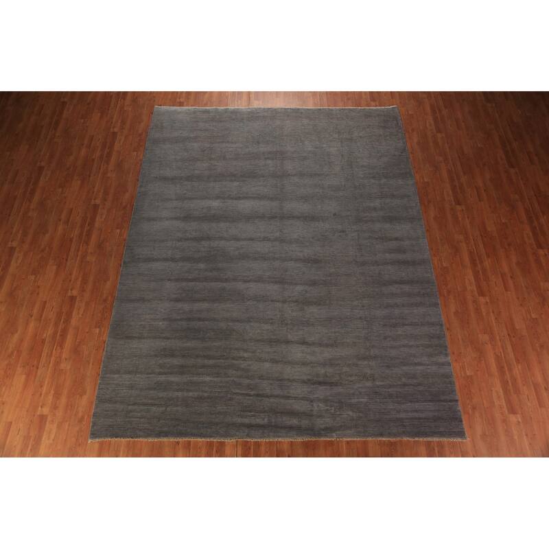 Modern Gabbeh Area Rug Hand-Knotted Grey Oriental Wool Carpet - 9'2" x 11'9"