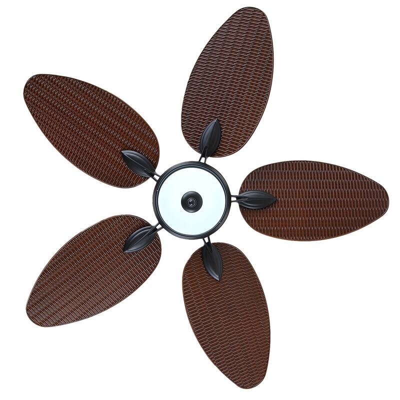 50 Inch Tropical Ceiling Fan with Palm Leaf Blades Glass Cover Remote Control Waterproof for Farmhouse Indoor and Outdoor Patio