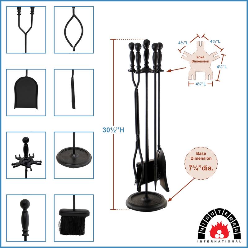 Achla Designs Sutton Set of 4 Fireplace Tools, 30 Inch Tall