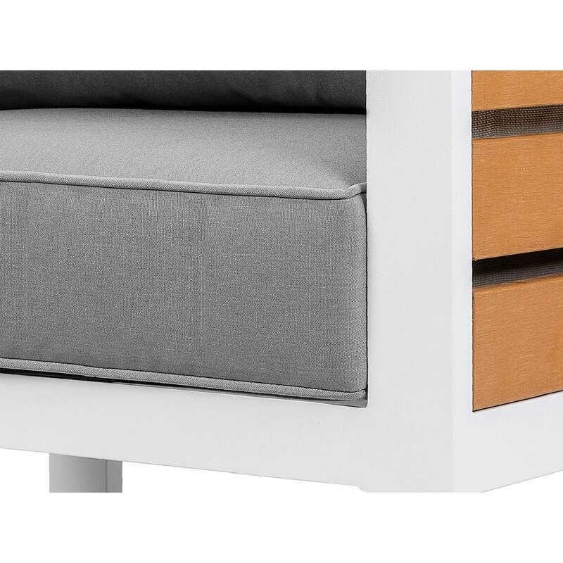 Outdoor Armchair with Cushion and Pillow, All-aluminum, Imitation Wood