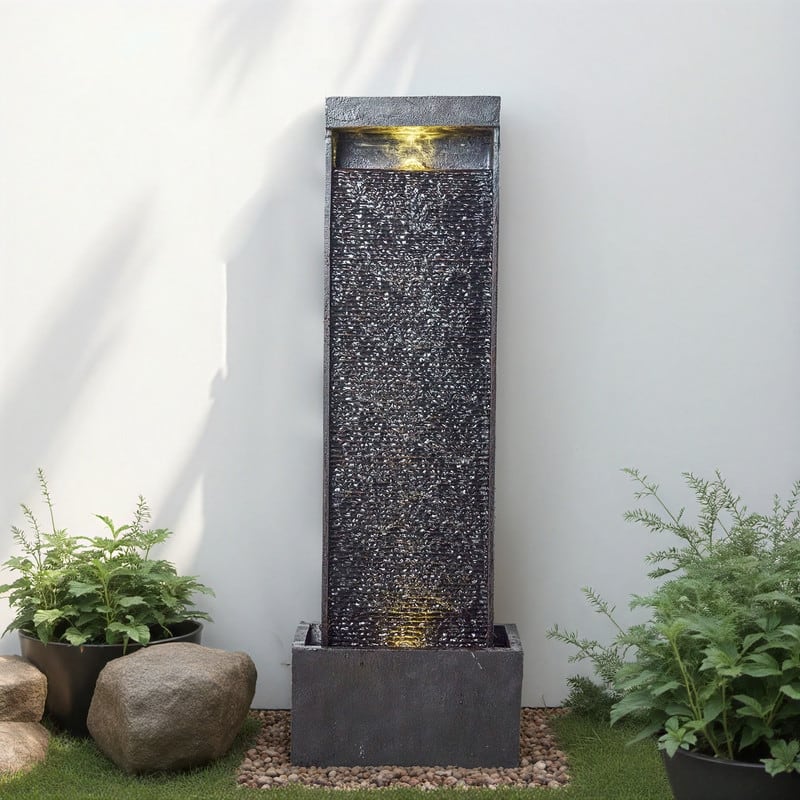 Polyresin Outdoor Modern Sphere and Pedestal Fountain with LED Light and Pump