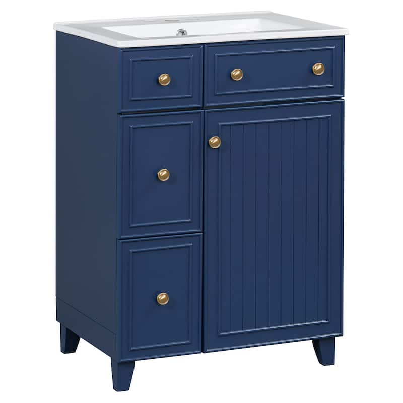 Roomfitters 24" Bathroom Vanity with Ceramic Sink, Storage Cabinet with 2 Drawers and 1 Soft-Close Door