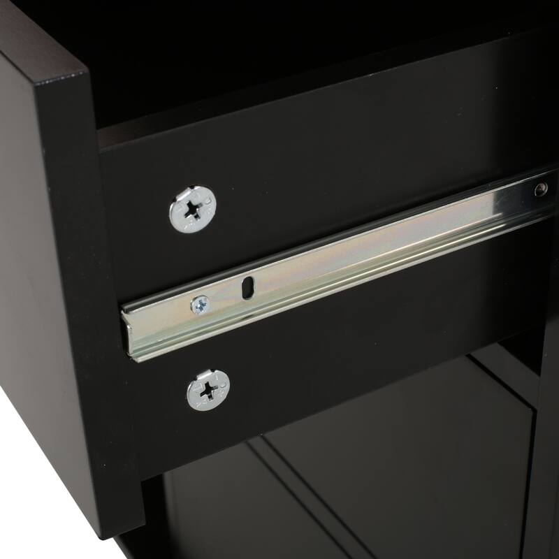 Multi-Functional Kitchen Cart with 2 Drawers, Cabinet, and Shelves - Rubberwood Top and Locking Wheels