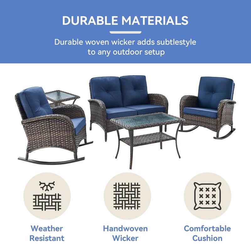 Gymojoy Outdoor Loveseat Sofa Coffee Table Rocking Chair SIde Table Set