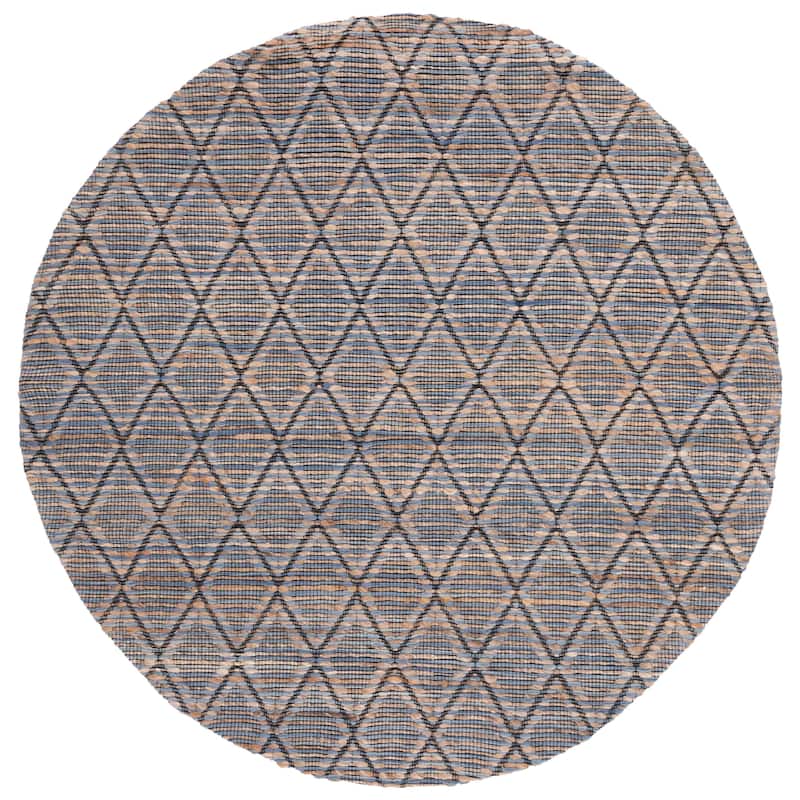 SAFAVIEH Handmade Natural Fiber Agne Jute & Wool Rug - 6' Round - Natural/Blue