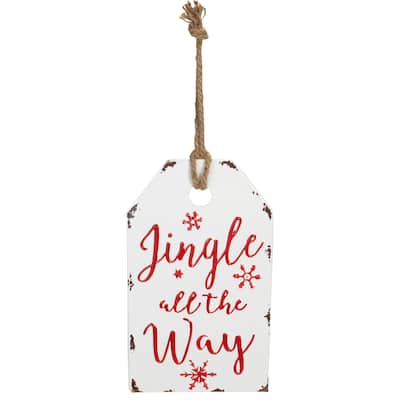12" White Red Metal Distressed "Merry Bright" Christmas Wall Decor