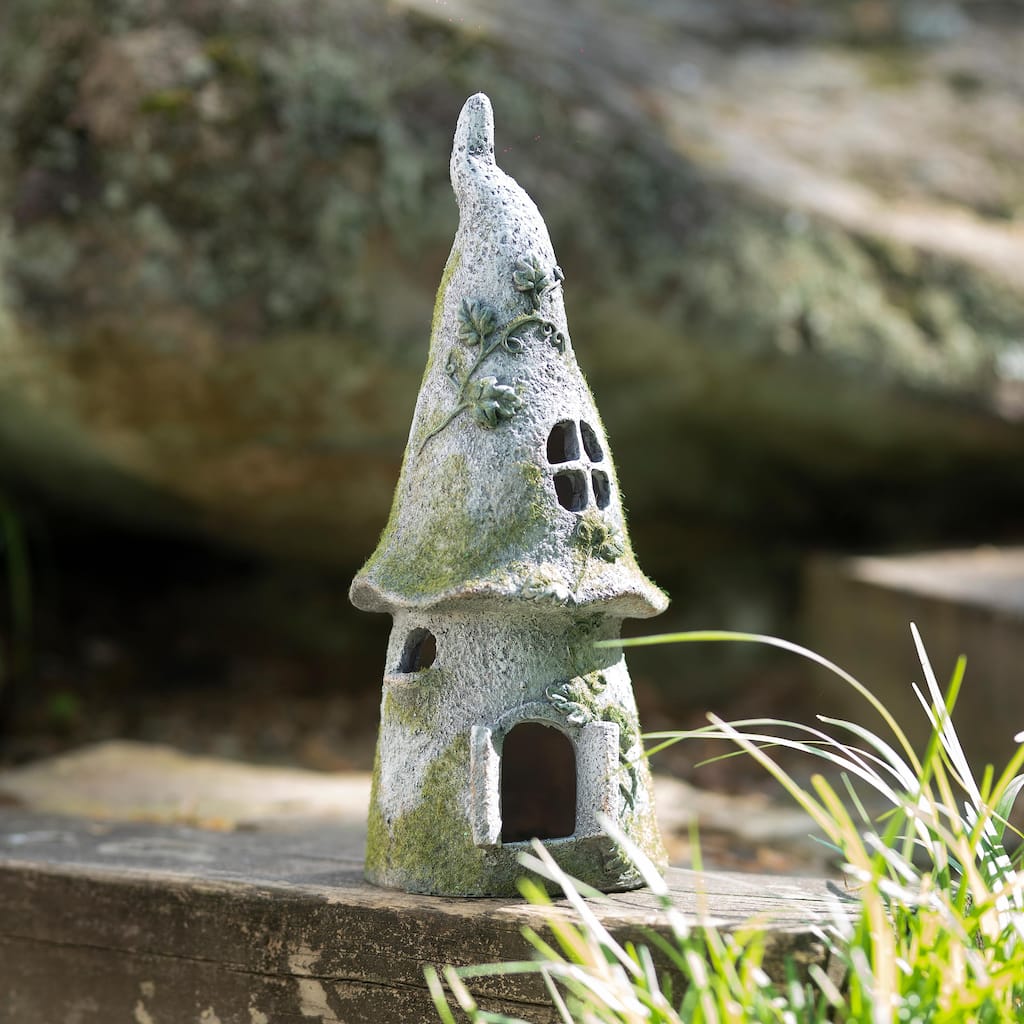 12 in. Faux Moss Resin Fairy Cottage Statuary