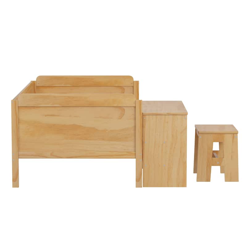 Twin Size Natural Wood Daybed with Study Desk & Storage (350lb Capacity)