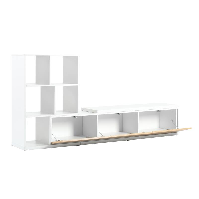Extendable TV Stand with 3 Tier Bookshelves and Sliding Tabletop