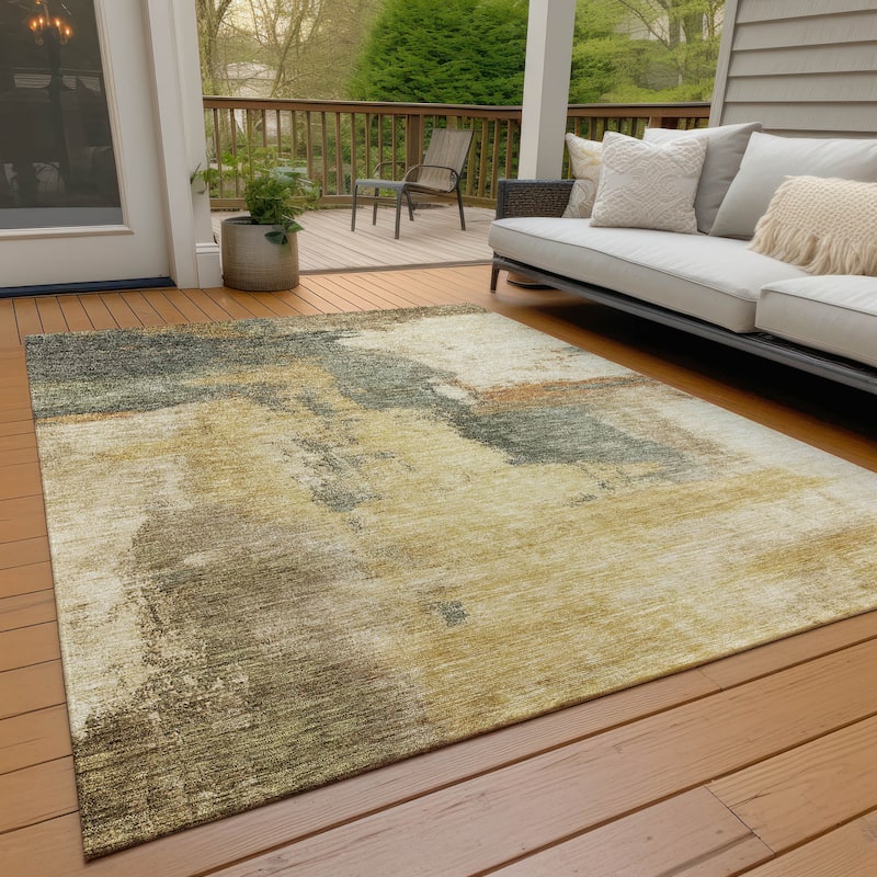 Machine Washable Indoor/ Outdoor Contemporary Abstract Chantille Rug