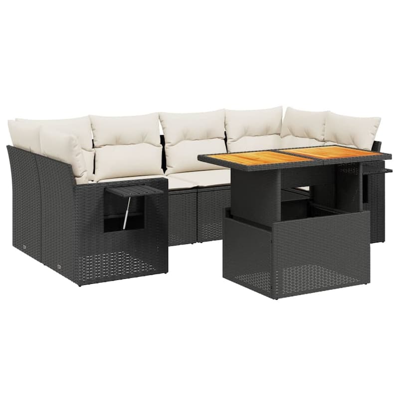 vidaXL Patio Sofa Set with Cushions Table and Sofas Outdoor 7 Piece Poly Rattan