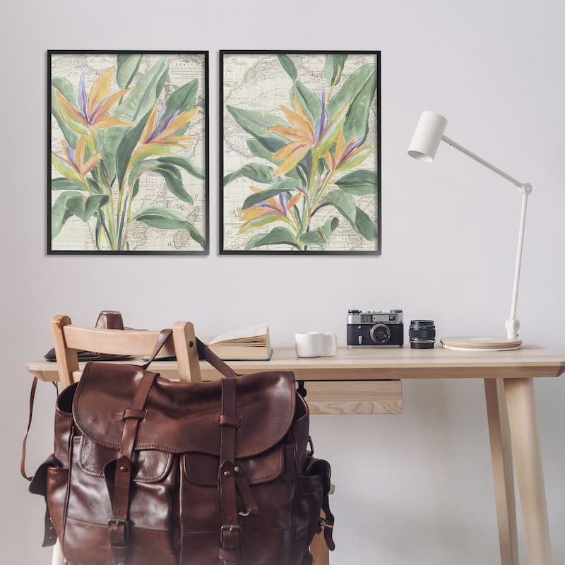 Stupell Flowers over Vintage Map Framed Giclee Art Design By June Erica Vess (Set of 2)