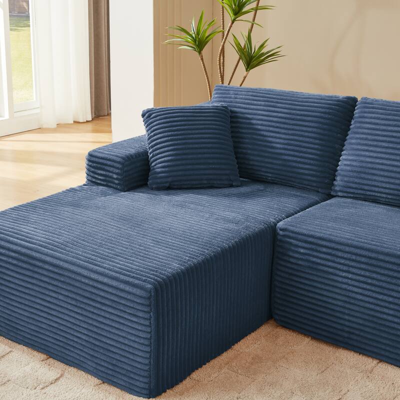 L-Shaped Modular Sectional Sofa with Chaise Lounge, Comfy Corduroy Deep Seat Cloud Couch, 4-Seater Sofa with Pillows