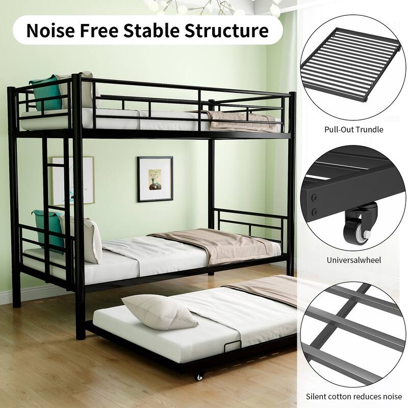 Heavy-duty Sturdy Meta Twin over Twin Bunk Bed, Noise Reduced,Safety Guardrail,No Box Spring Needed