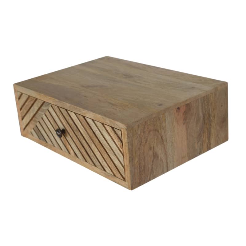 HomeRoots 18" Natural Solid Wood Carved Geometric One Drawer Floating Nightstand