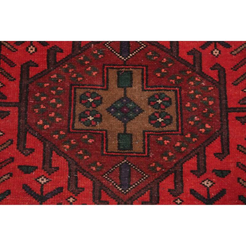 Hand Knotted Oriental 100% Wool Carpet Traditional Geometric Red Hamedan Area Rug - 5' 3'' X 3' 4''