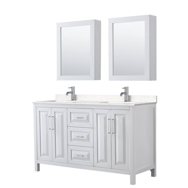 Wyndham Collection Daria 60" Free Standing Double Basin Vanity Set - White / Carrara Cultured Marble Top / Polished