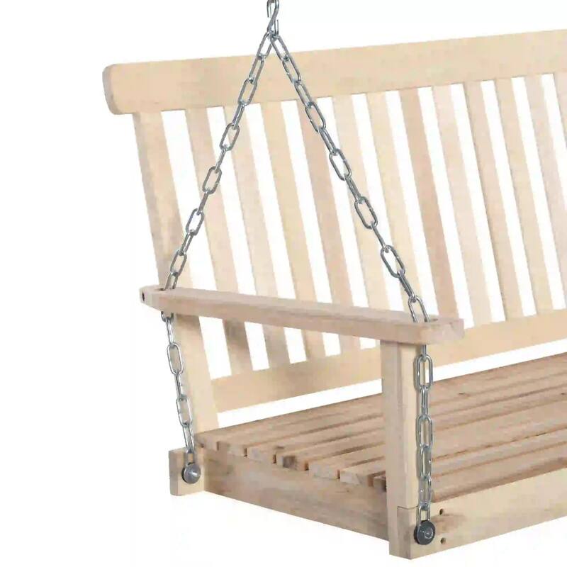 2-Seat Hanging Porch Swing, Slatted Design, Chains, 440 lbs Capacity