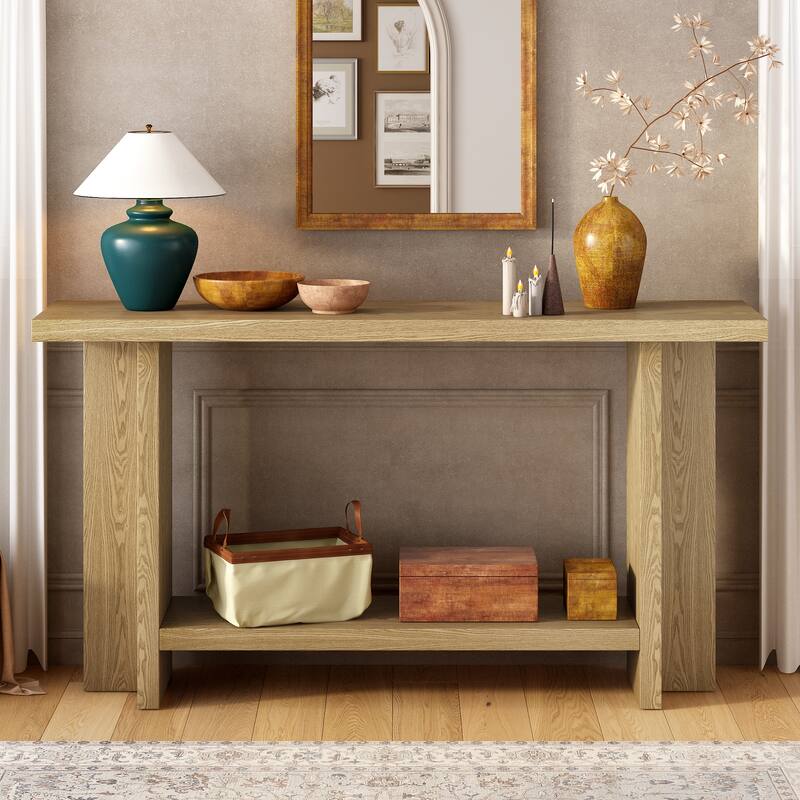 Vintage-Inspired and Ash Wood Veneer ConsoleTable with T-Leg Design