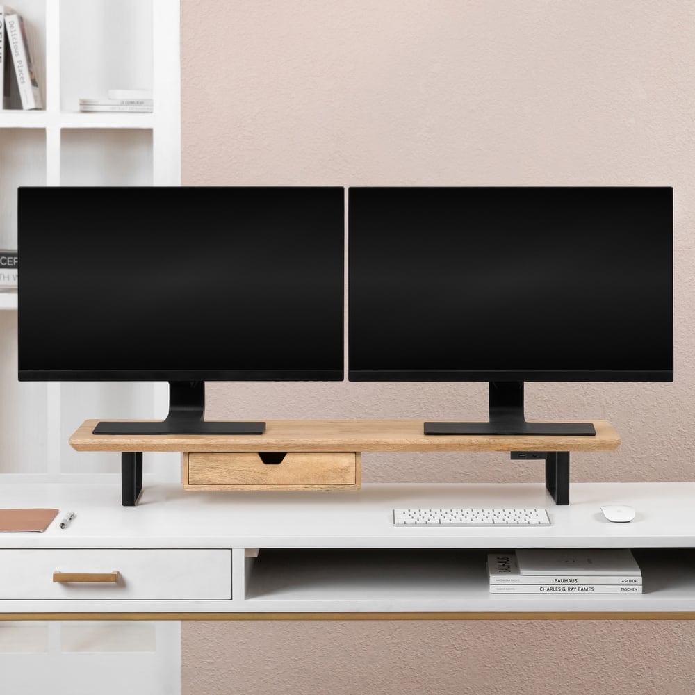 Jani Wood Monitor Stand Riser Desk - Ergonomic Design Stand, Desktop Organizer Table for Home, Office Workspace, Gaming Desk