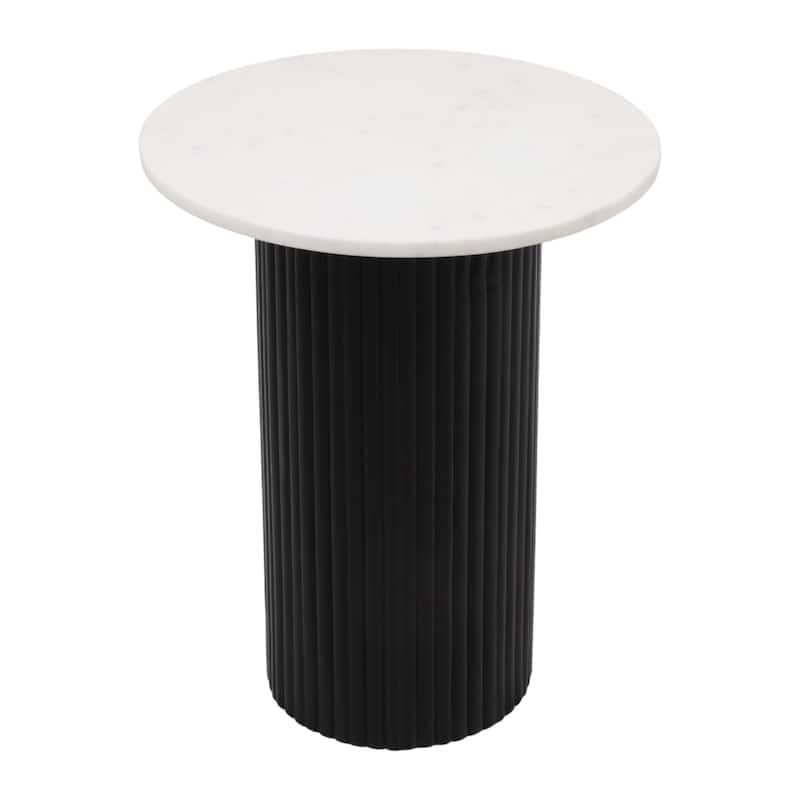 Modern Round Stone Top End Side Table with Mango Wood Base - 22" - 22.25"