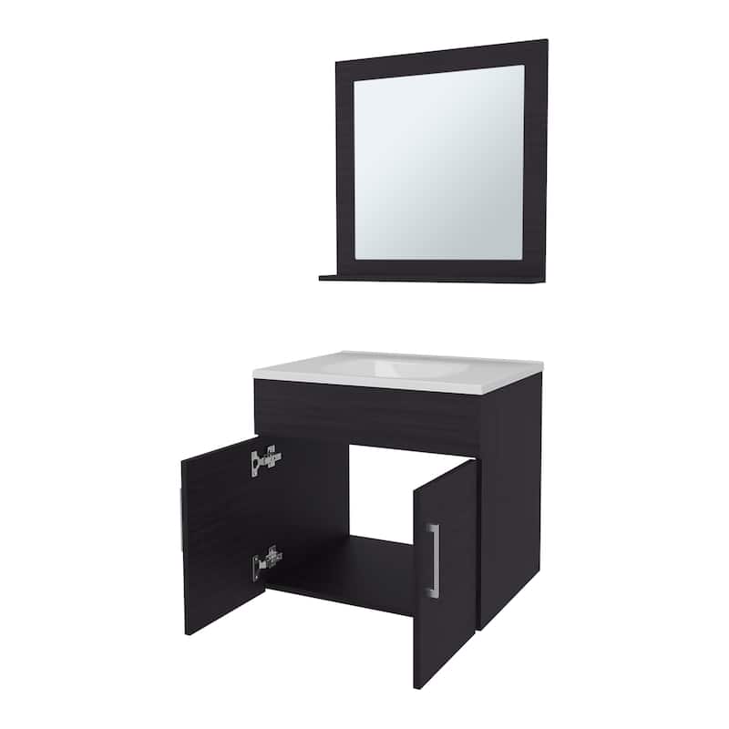 Slater Floating Bathroom Vanity Set with Sink, Two-Door Cabinet, and Mirror
