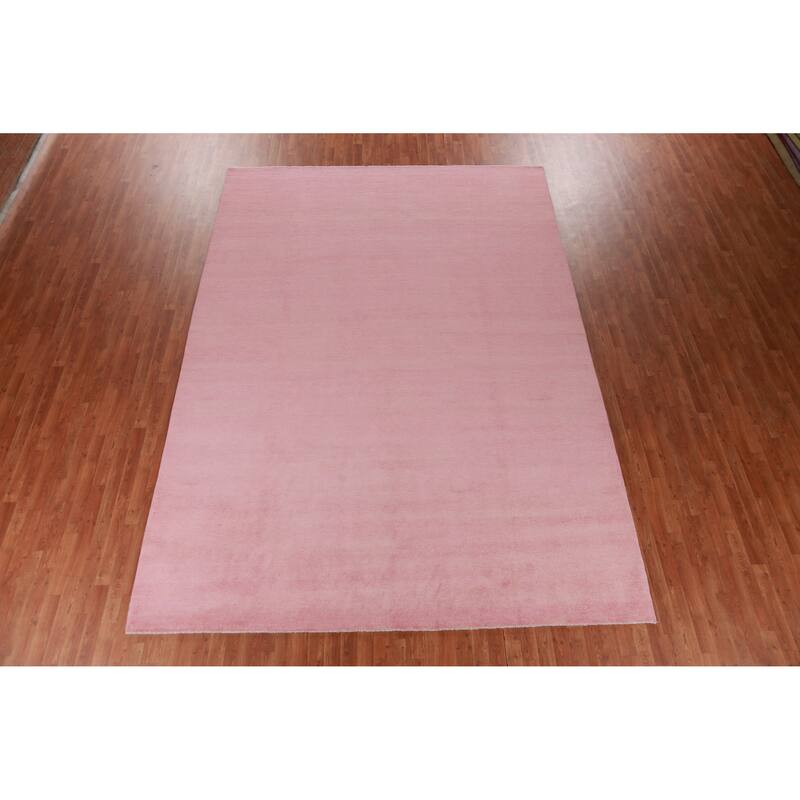 Hand Knotted Oriental 100% Wool Carpet Modern Solid Pink Gabbeh Area Rug - 12' 9'' X 9' 1''